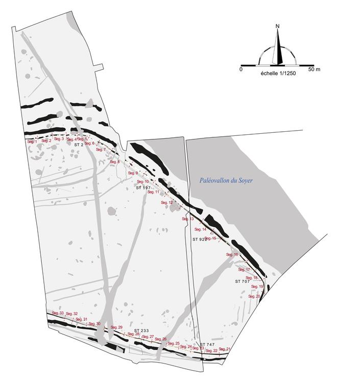 Le Vivier - Enceinte néolithique [Passel - 60488] : Plan de la palissade avec les éventuelles segmentations<br/>© 2017 - INRAP